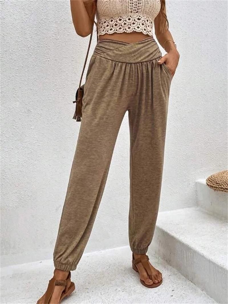 dames thuisbroek casual losse zak hoge taille manchetten broek_voghion.com