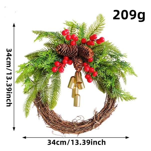 Weihnachtskranz im böhmischen Landhausstil mit Glöckchen – 30 cm/25 cm Kunststoff-Kiefernzapfenfuß, rustikale Weihnachtsdekoration für die Tür._voghion.com