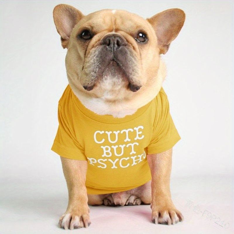 Hondenshirt schattig maar psychologisch met letterprint, huisdierkleding voor honden, grappig huisdier-T-shirt voor kleine honden, huisdieroutfit (als uw huisdier tussen twee maten zit, koop dan de L)_voghion.com