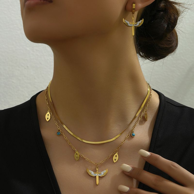 Set di orecchini e collane retrò personalizzati con zirconi intarsiati, fibbia per orecchini, design a doppio strato, lunga catena per clavicola_voghion.com
