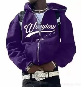Men's Clothing Street Dark Sweatshirts Men And Women Gothic Hip-Hop Couple Letter Printed Hooded Cardigan Trend_voghion.com