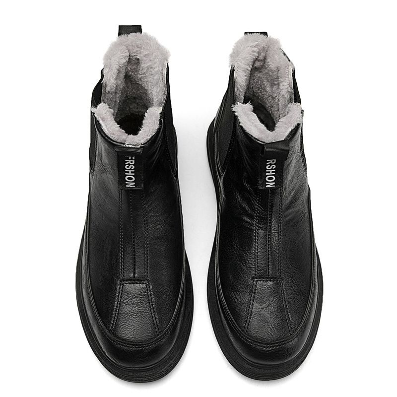 2024 Winter New Windproof Waterproof PU Leather Cover Footwear Cotton Shoes with Plush and Thickened Snow Warm Men's_voghion.com