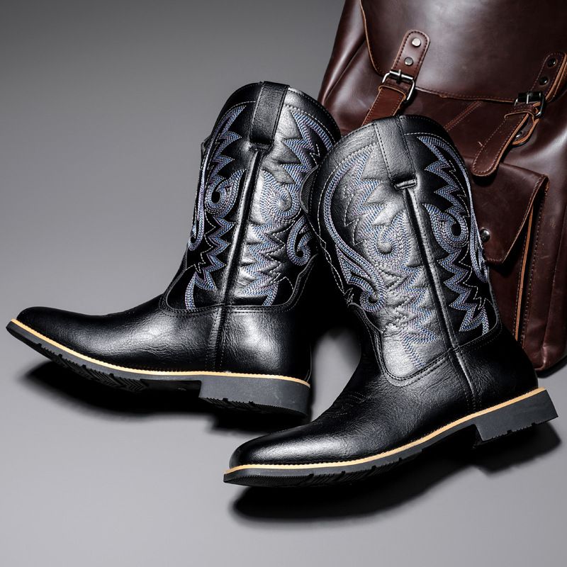 26ss Tube Amekaji High Embroidered Work Herren Western Cowboy Trendy Motorradfahrer Square Toe Reitstiefel_voghion.com