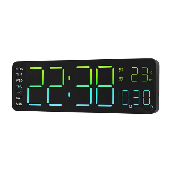 RGB-LED-Wanduhr mit Temperaturanzeige, Kalender und Nachtlicht, moderner digitaler Wecker für Wohnzimmer, Schlafzimmer, Büro_voghion.com