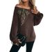 Maglione da donna in maglia con spalle scoperte - Elegante top a maniche lunghe con fiocco per l'inverno (marrone, S-L)_voghion.com