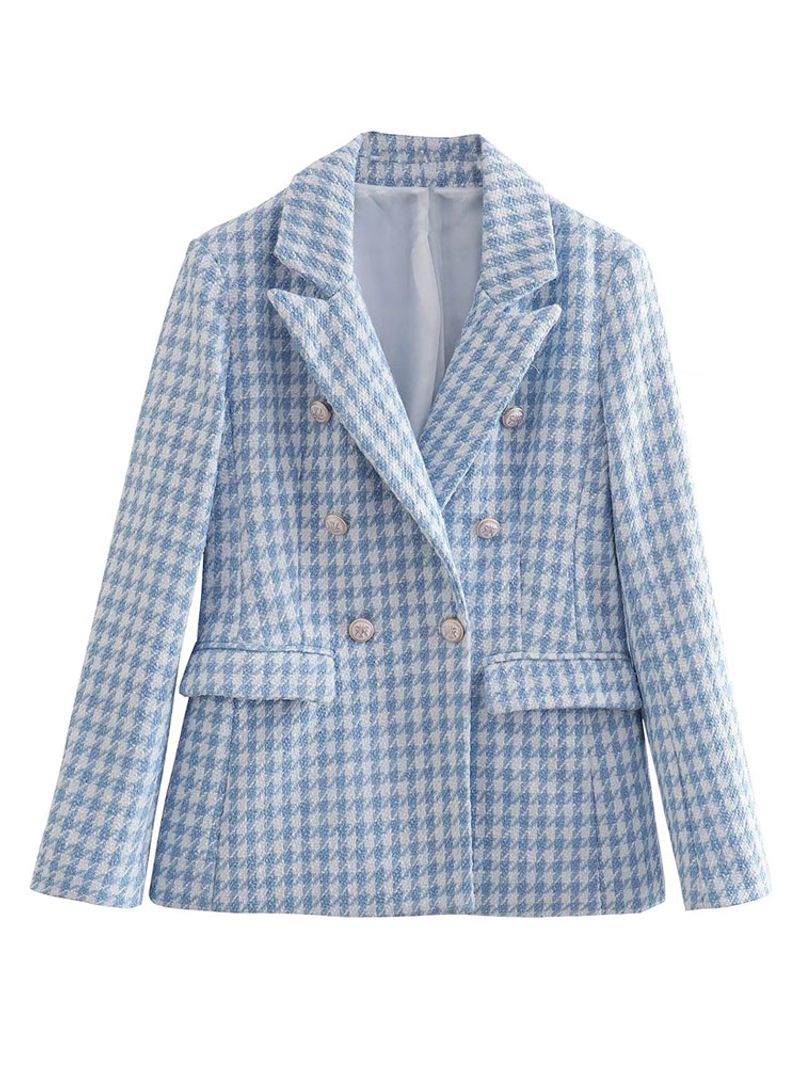 TRAF Giacca da donna in tweed doppio petto pied de poule moda donna Cappotto vintage a maniche lunghe con patta Tasca capispalla femminile Chic_voghion.com