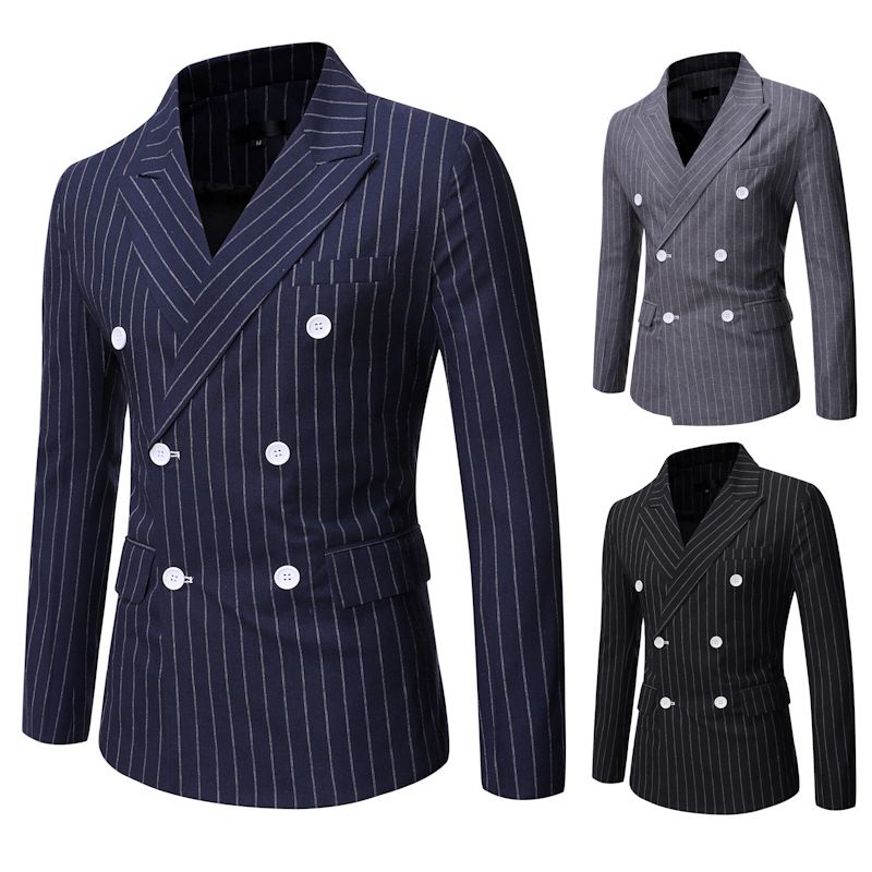 Men's Clothing code autumn and winter new men's suit striped print casual double breasted suit 9799_voghion.com