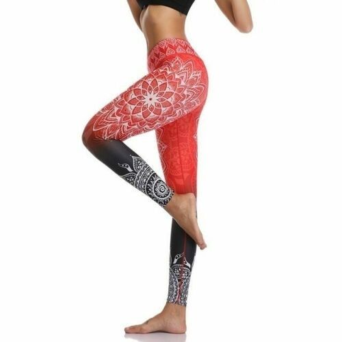 Leggings elastici a vita alta con stampa digitale e sollevamento fianchi, taglie forti_voghion.com