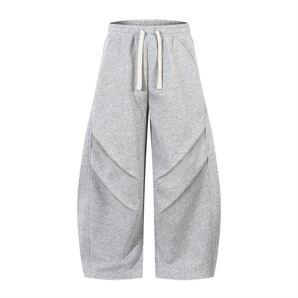 Men's Clothing Pleated Wide Leg Casual Pants In Spring And Autumn With Loose Drawstring And Elastic Waist, Trendy Solid Color Trousers_voghion.com