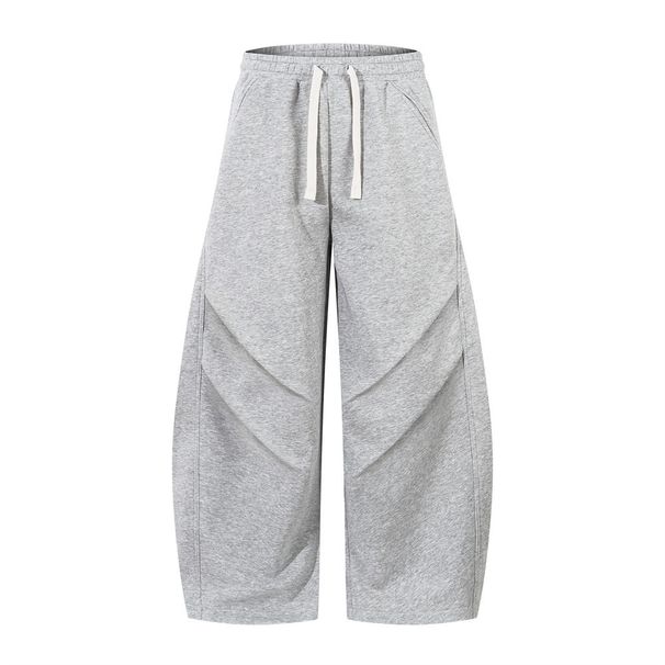 Men's Clothing Pleated Wide Leg Casual Pants In Spring And Autumn With Loose Drawstring And Elastic Waist, Trendy Solid Color Trousers_voghion.com
