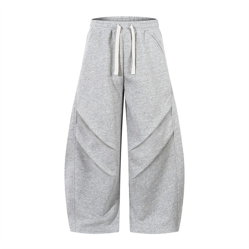 Herrenbekleidung Plissierte Freizeithose mit weitem Bein im Frühling und Herbst mit lockerem Kordelzug und elastischer Taille, trendige Hose in Volltonfarbe_voghion.com
