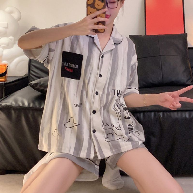Couple's sleepwear, women's summer short sleeved pure cotton thin design, 2024 new cartoon men's spring and autumn home_voghion.com
