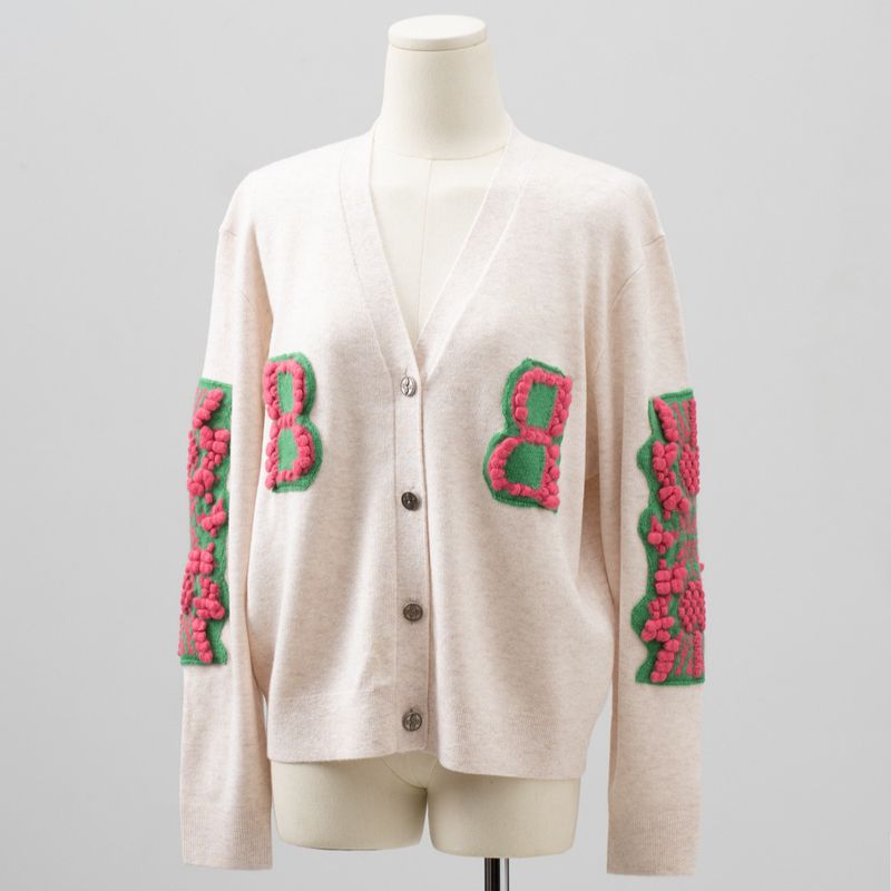 Vêtements pour femmes BR24 automne et hiver nouvelle laine contraste couleur tridimensionnel lettre tricoté cardigan ample décontracté polyvalent hauts pour femmes_voghion.com