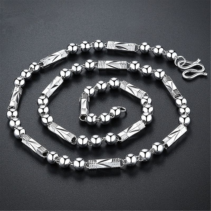 Collana con tre perline di Buddha in argento, stile trendy, da uomo, con tubo rettangolare esagonale dominante_voghion.com
