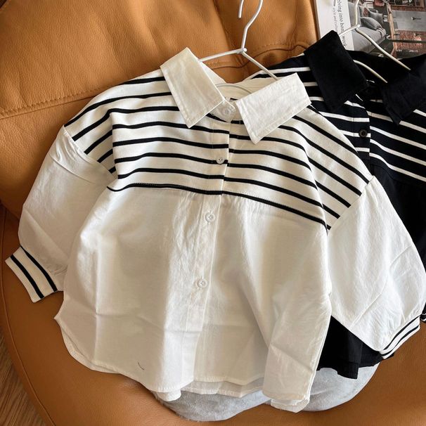 Is~Korea versio di Ramie per bambini a righe verticali ragazzi ragazze temperamento, cardigan con risvolto per pubblicità di Sprig_voghion.com