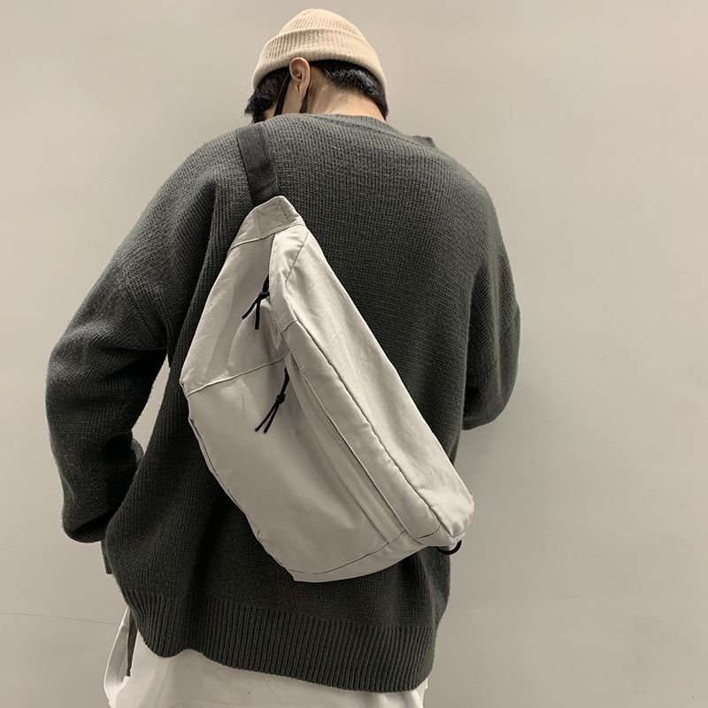 Trendy enkelvoudige schoudertas voor dames, grote borstzak, modieuze, eenvoudige heuptas voor heren van canvas voor buitensporten_voghion.com