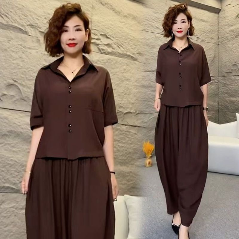 High-end cotton and linen suits for women  summer new style fashionable age-reducing  women's loose two-piece suits tops and pants_voghion.com