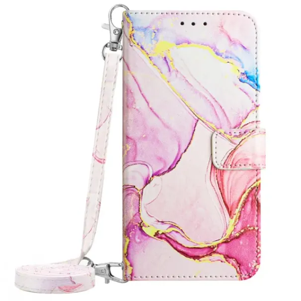 Wallet Necklace Case For Samsung Galaxy S24 Ultra S22 S23 Plus A53 A54 A34 A15 A25 A55 A35 S20 FE Stand Marble Strap_voghion.com