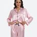 Women's Leopard Print & Pink Striped Viscose Long Sleeve Loungewear Set – Soft Button-Down Top & Long Pants, Comfortable Sleepwear For Home_voghion.com