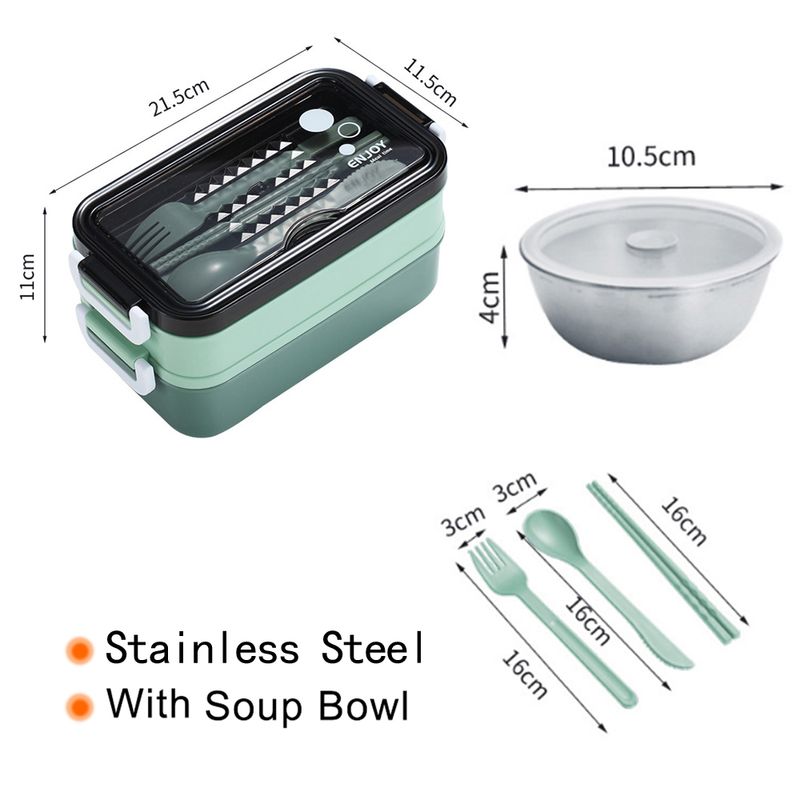 304 Roestvrij Staal Lunchbox Bento Box Voor School Kids Kantoormedewerker 2 Lagen Microwae Verwarming Lunch Container Voedsel Opbergdoos_voghion.com