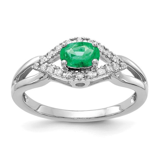 14k White Gold Diamond And Emerald Ring_voghion.com