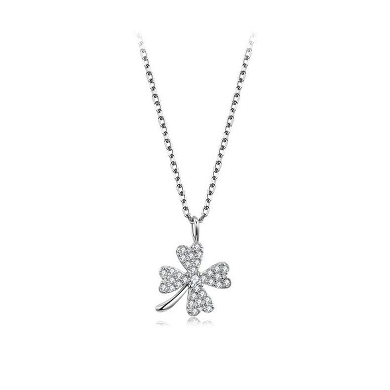 Collana in argento sterling S925 con quadrifoglio e moissanite, femminile, leggera, di lusso, con catena per clavicola, semplice, alla moda, stile tutto abbinato, non sbiadisce_voghion.com