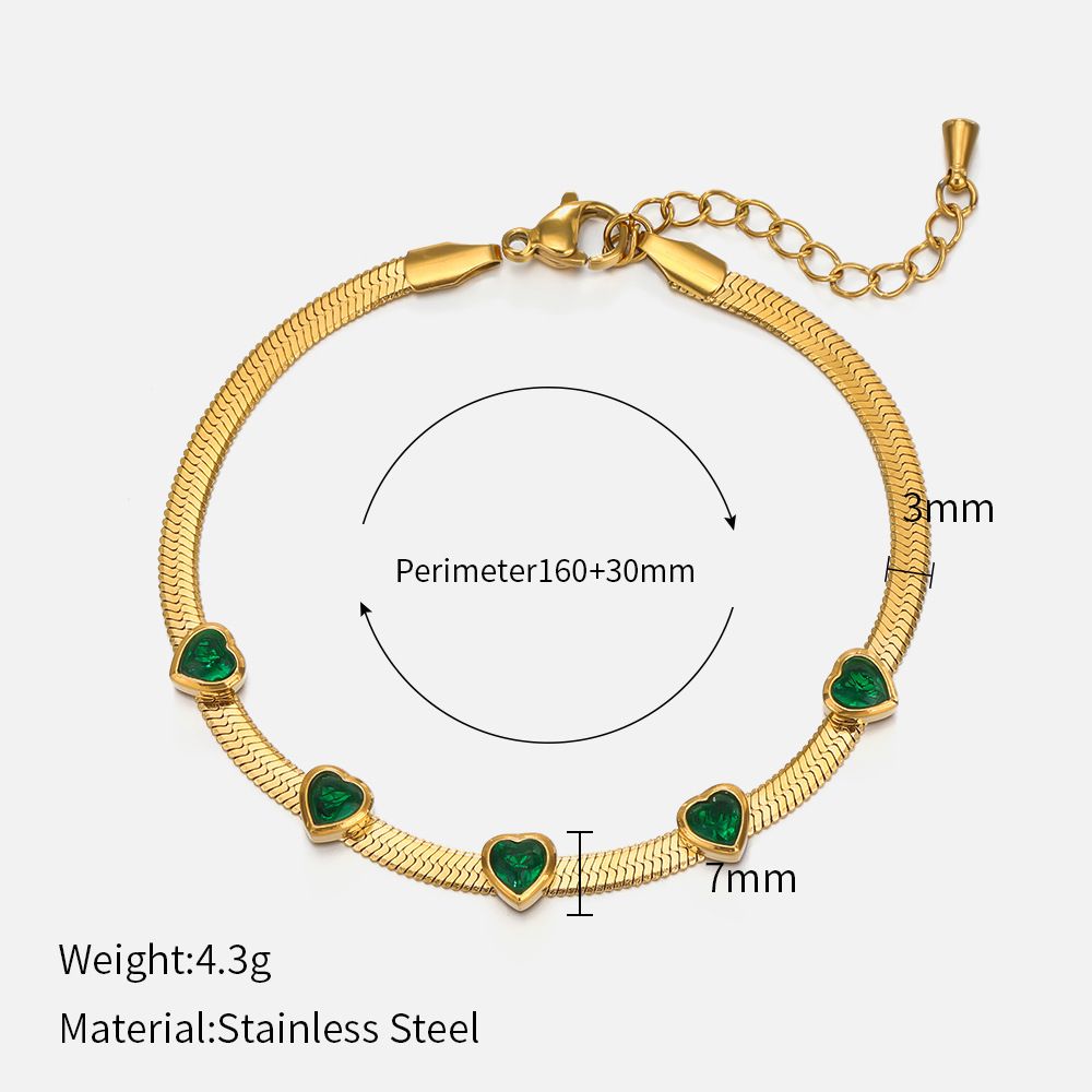 Damen-Schmuckset, modisches französisches Retro-Smaragd-Liebes-Halskettenset, Persönlichkeit, Mode, Persönlichkeitstrend, fünf herzförmige Schlangenknochenkette_voghion.com