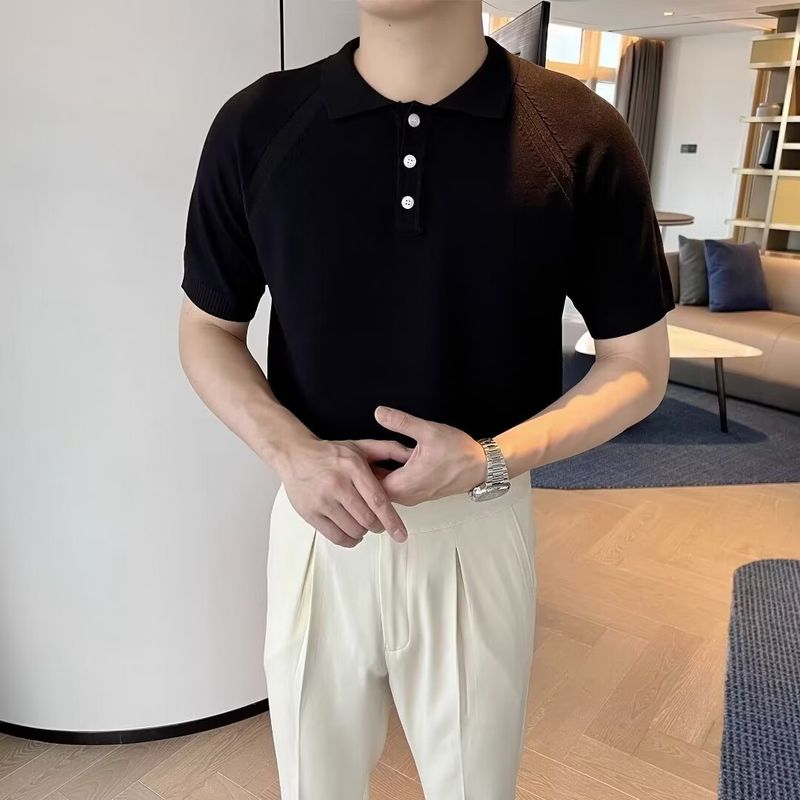 Herrenbekleidung Kurzarm Paul T-Shirt Herren Sommer Neu 2024 Beliebtes leichtes reifes Eisseiden-Revers Halbarm-T-Shirt Herren_voghion.com