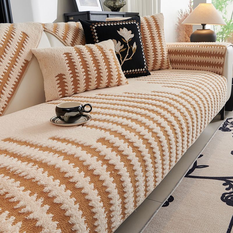 Plush Velvet Winter Sofa Cushion Cover - Thick Non-Slip Striped Seat Pad For Sectional & Leather Sofas, Cozy Home Decor​_voghion.com
