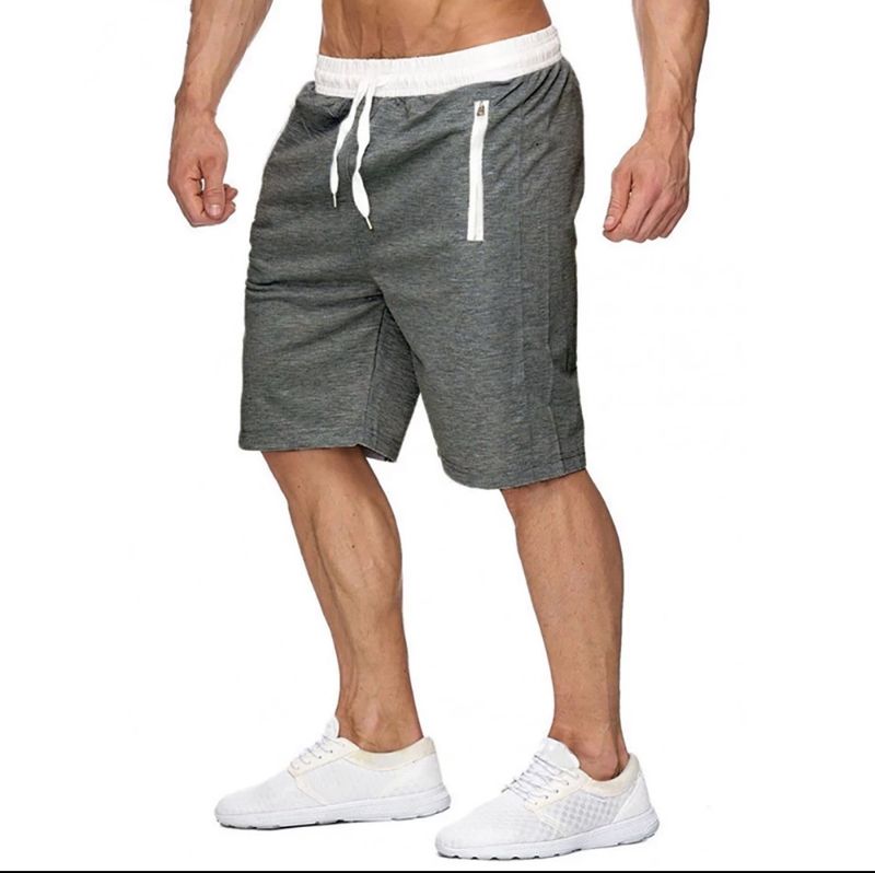 Breathable casual men's zippered shorts, solid color versatile sports five point beach pants_voghion.com