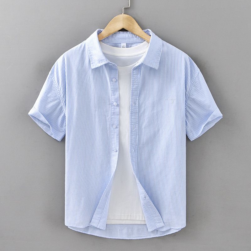 Fresh Men's Pure Cotton Short Sleeved Striped Shirt, Summer Youth Trend Casual Shirt, Inch Shirt_voghion.com