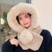 Cozy Winter Fleece Scarf Hat Combo - Warm Knit Earflap Beanie With Pompom For Women, Black & Khaki_voghion.com