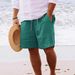 Pantalones cortos de lino con cordón para hombre - Pantalones cortos cargo informales de verano para playa, viajes y actividades al aire libre - Mezcla de lino y algodón transpirable_voghion.com