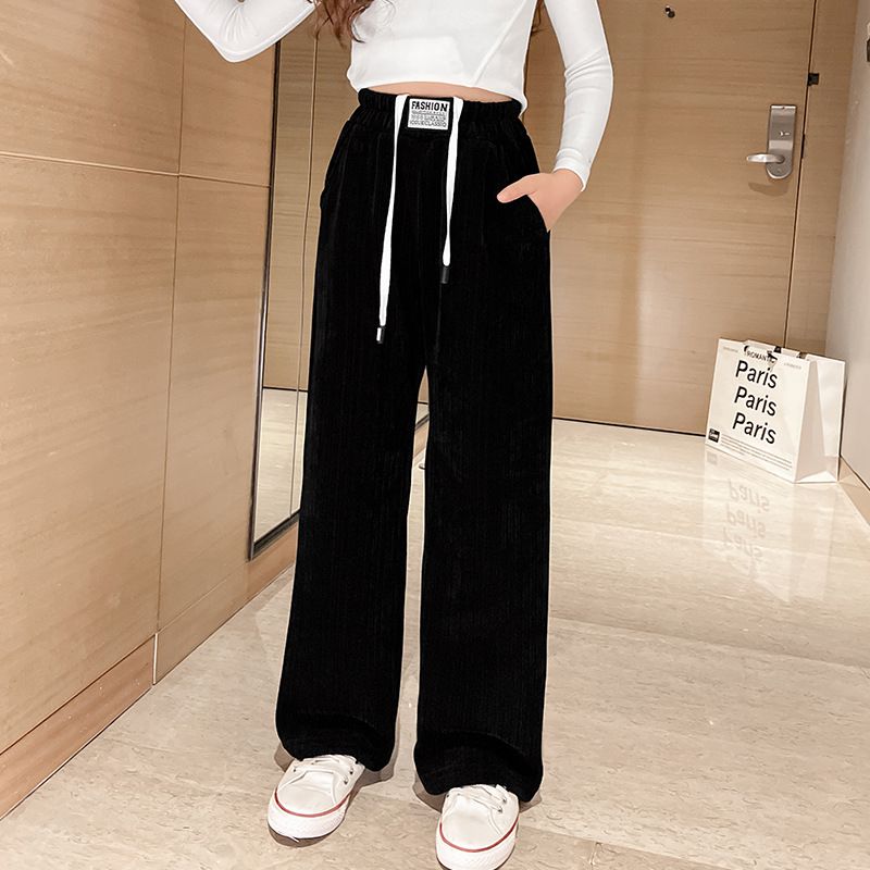 Mother & Kids Girls winter velvet pants new 8 autumn and winter styles 9 big children's stylish one piece velvet wide leg pants children's trousers_voghion.com