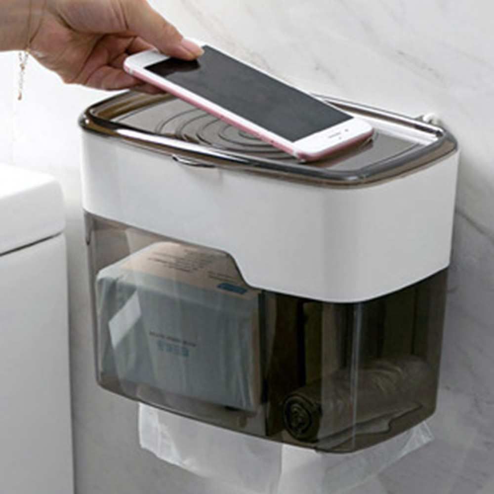 Bathroom Waterproof Tissue Box Plastic Toilet Roll Paper Holder Wall Mounted Paper Drawer Storage Box Double Layer Dispens_voghion.com