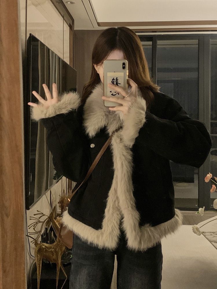 Spring, Autumn, Winter Thickening, Small and Fragrant Lamb Plush Cowboy Women's Wool Clip Coat, Cotton Robe_voghion.com