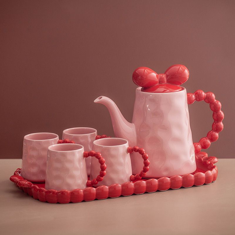 Έπιπλα Σπιτιού Κόκκινο σετ φλιτζανιών γάμου σπίτι φιλοξενία κεραμική τσαγιέρα φλυτζάνι τσαγιού δώρο εγκαίνιας γάμου σετ φλιτζανιών νερού_voghion.com