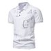 Camisa de verão de algodão branco liso com fenda de manga curta regular casual fit_voghion.com
