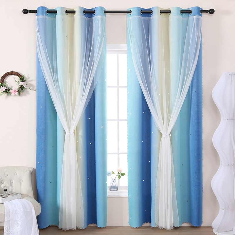 Transparente Spitzenvorhänge – halbtransparente Fenstervorhänge aus atmungsaktivem Polyester, fertig konfektioniert für Wohnzimmer/Schlafzimmer (Blau/Beige/Grau, 4 Größen)​_voghion.com