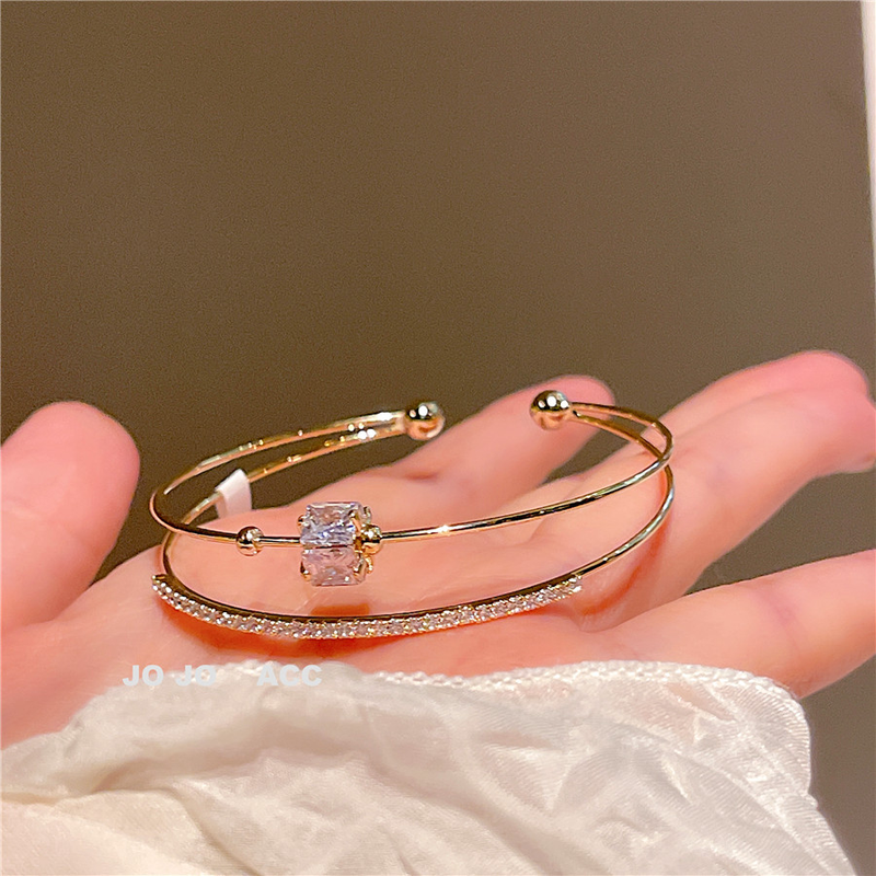 JOJOACC small fresh double-layer zircon temperament square zircon bracelet very thin light luxury bracelet_voghion.com