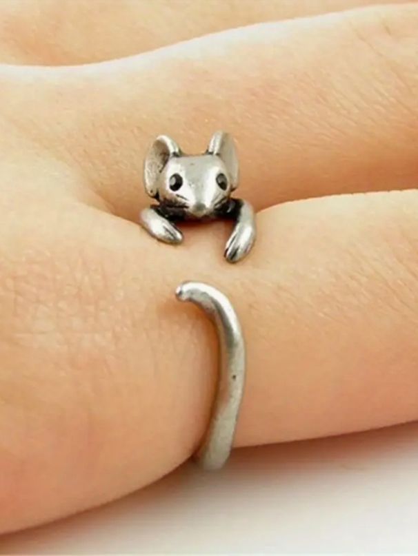 2025 New Arrivals Cute mouse shaped ring, silver adjustable ring cuffs, perfect gift girls, suitable for daily wear, special female_voghion.com