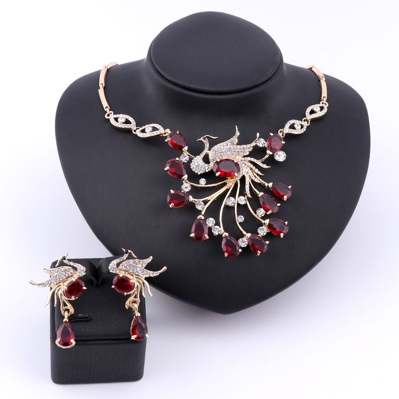 Damen glitzerndes Zirkon-Kristall-Statement, Hochzeit, Braut-Halskette, Ohrringe, Party, Kostüm-Schmuck-Set, Geschenk_voghion.com