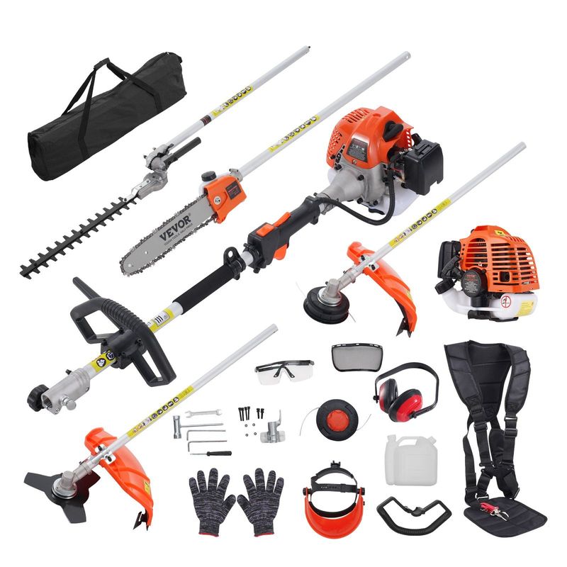 VEVOR 26CC 6-in-1 Multi-Functional Trimming Tools, Gas Hedge Trimmer, Eater, String Trimmer, Brush Cutter, Edger, Pole Saw Chainsaw Pruner With Extension Pole_voghion.com