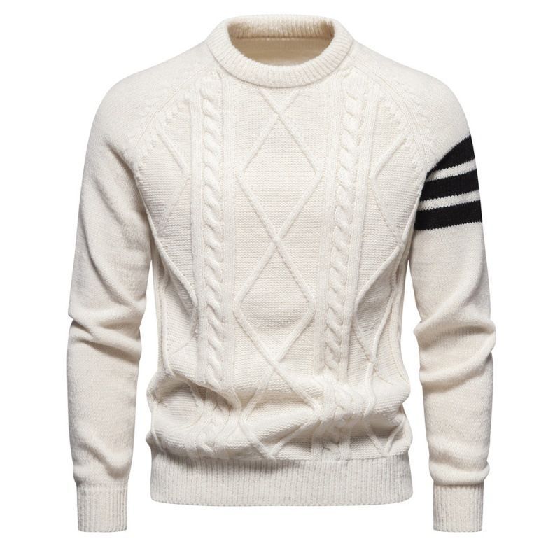 Herre høst- og vinter ny strikket genser, fasjonabel ensfarget rundhalset genser, slim fit genser_voghion.com