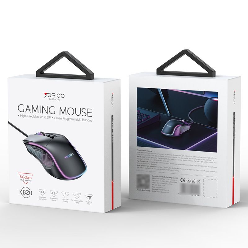 Souris de jeu RGB - Souris optique filaire USB pour PC, 7200 DPI, 5 boutons programmables, design ergonomique, câble tressé_voghion.com