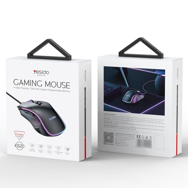 Souris de jeu RGB - Souris optique filaire USB pour PC, 7200 DPI, 5 boutons programmables, design ergonomique, câble tressé_voghion.com