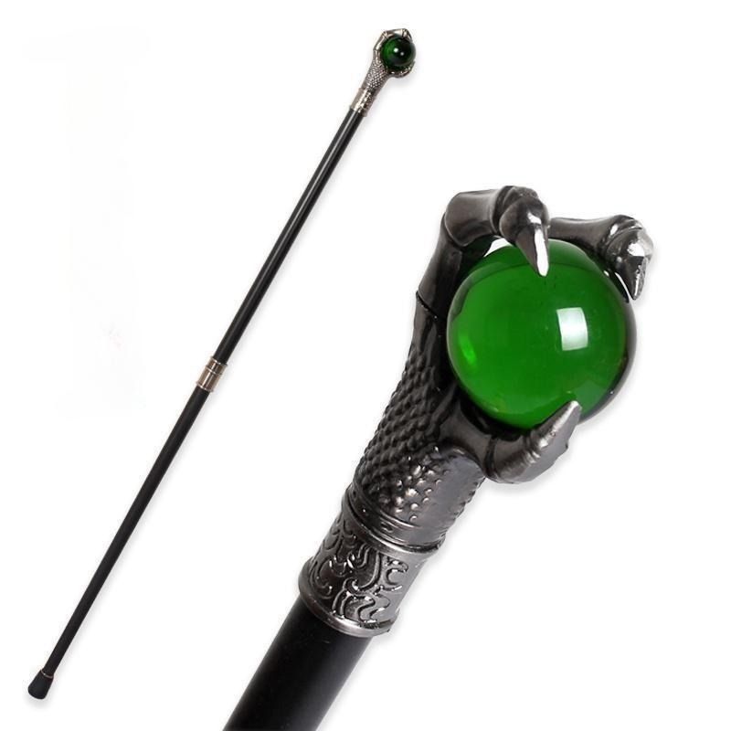 Silver Dragon Claw Grasp Green Glass Ball Walking Cane Fashion Decorative Walking Stick Gentleman Elegant Cosplay  Crosier 93cm_voghion.com