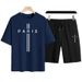 Summer Cotton Cross Print Short Sleeve + Shorts Loose Fit Sports Breathable Two-Piece Set Men's Clothing_voghion.com