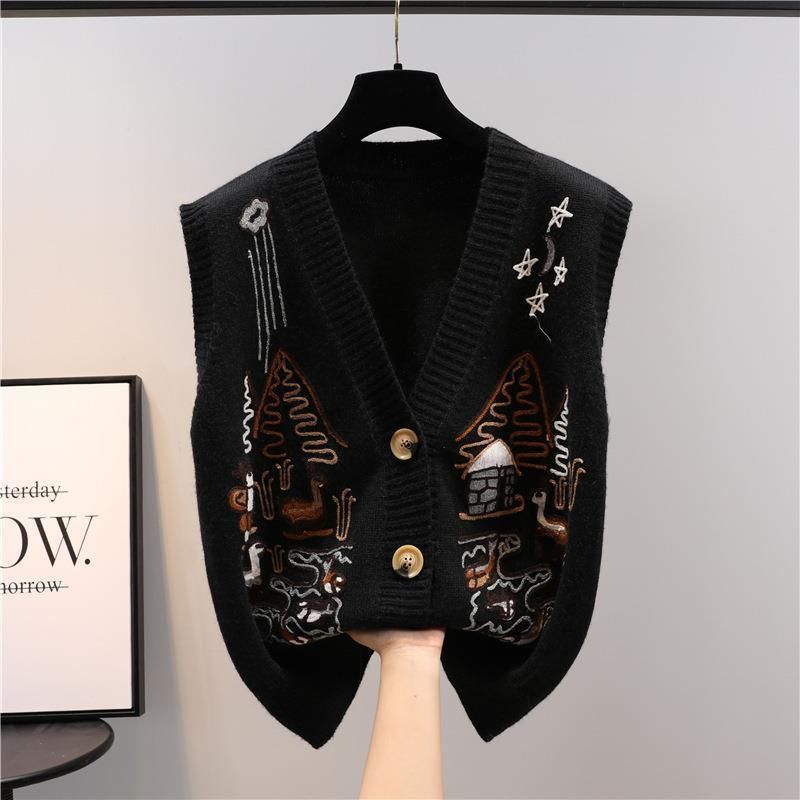 Women's V-Neck Knitted Vest Cardigan – Blend, Loose Fit, Autumn Layering Essential For Casual & Office Wear_voghion.com