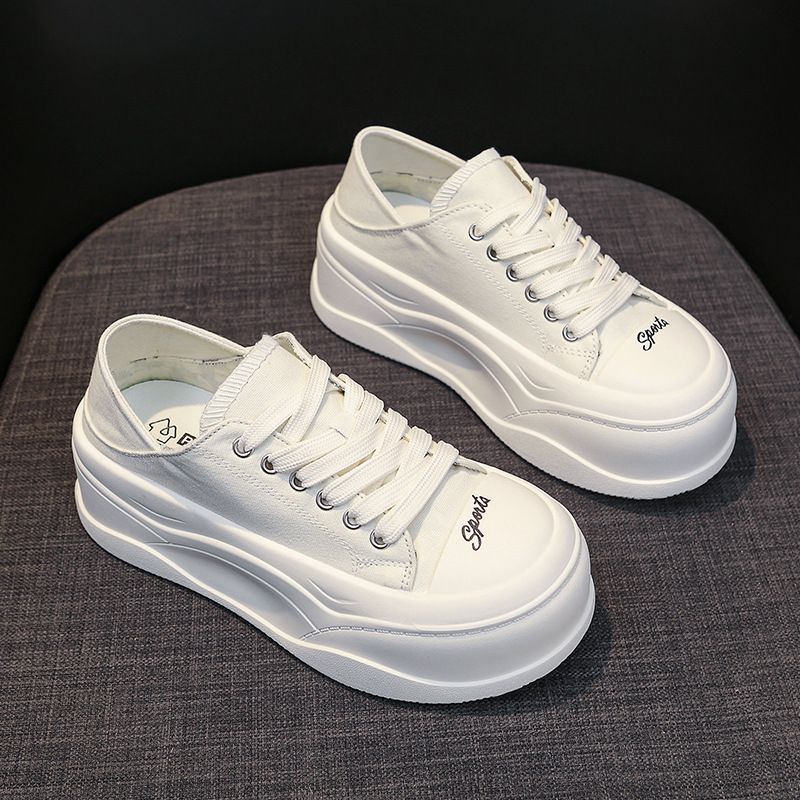 two-way Canvas Women's Shoes 2025 Spring New Soft Bottom Lightweight White Round Head Lace Up Large Casual Shoes Fashionable Versatile_voghion.com